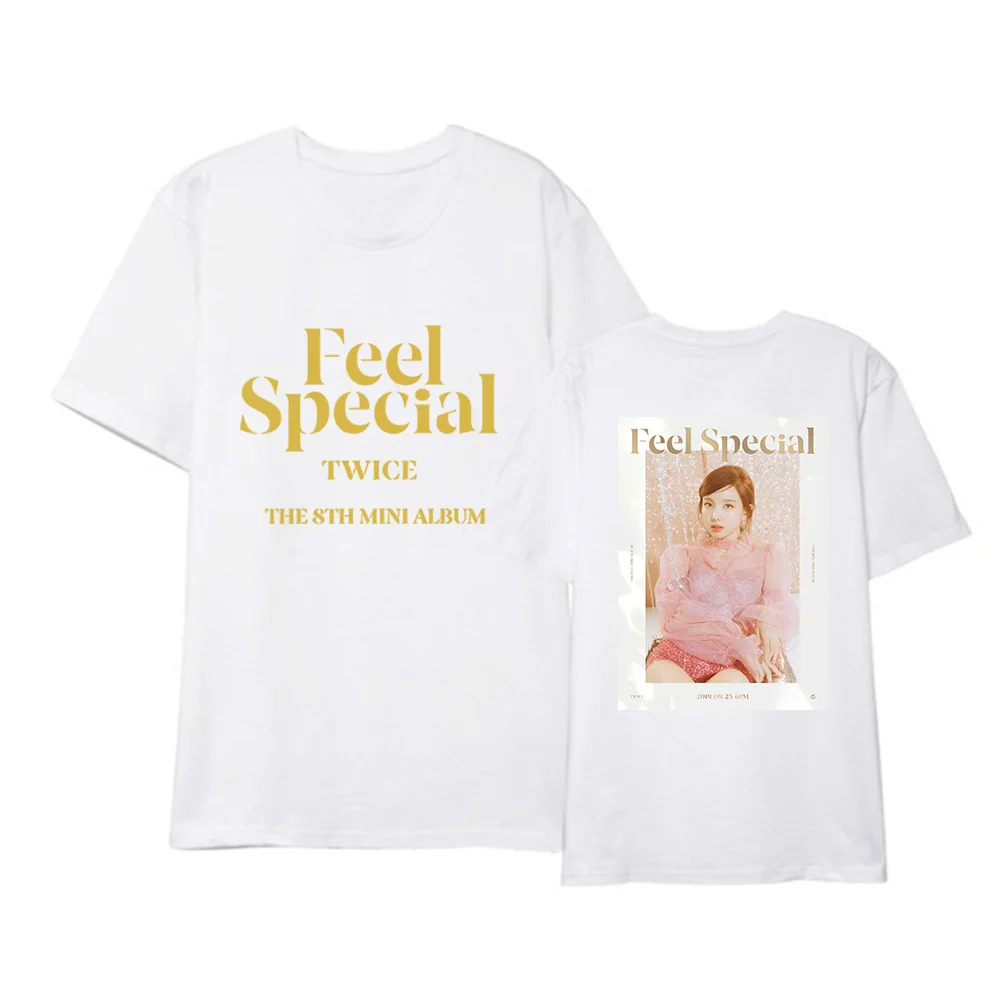 White 02 Kpop TWICE FEEL SPECIAL The 8th Mini Album Shirt Повседневная Свободная одежда в стиле хип-хоп футболка Топы с короткими рукавами футболка DX1219 - Цвет: White 02