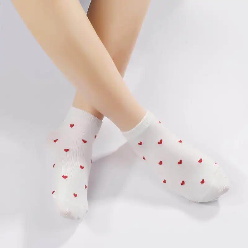 Cotton Women Socks Female Ankle Kawaii Spring Trendy Ladies Mid-Tube Japanese Korean Style College Small Love Heart Casual Cute