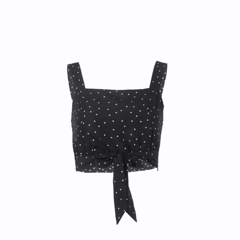 

Female 2021 Summer Sleeveless Polka Dot Tank Tops Sexy Lace Up Bow Tie Short Top Shirt Strapless Sleeveless Cropped T-Shirts