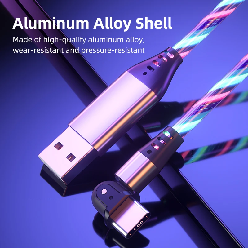 

AUFU Led Type C Cable for Samsung Quick Charge 3.0 Cable USB C Fast Charging for Huawei Xiaomi 180 Rotate Flowing Luminous