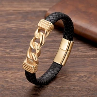 bracelets for men stainless steel genuine leather rope magnetic clasp accessories male charm bracelets wristband rock boyfriend