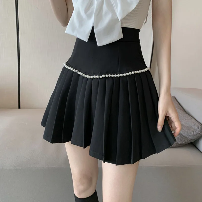 

Pleated Skirts for Women 2021 Spring and Summer New Korean Style All-Matching Pearl Beaded High Waist Slim Mini Skirt