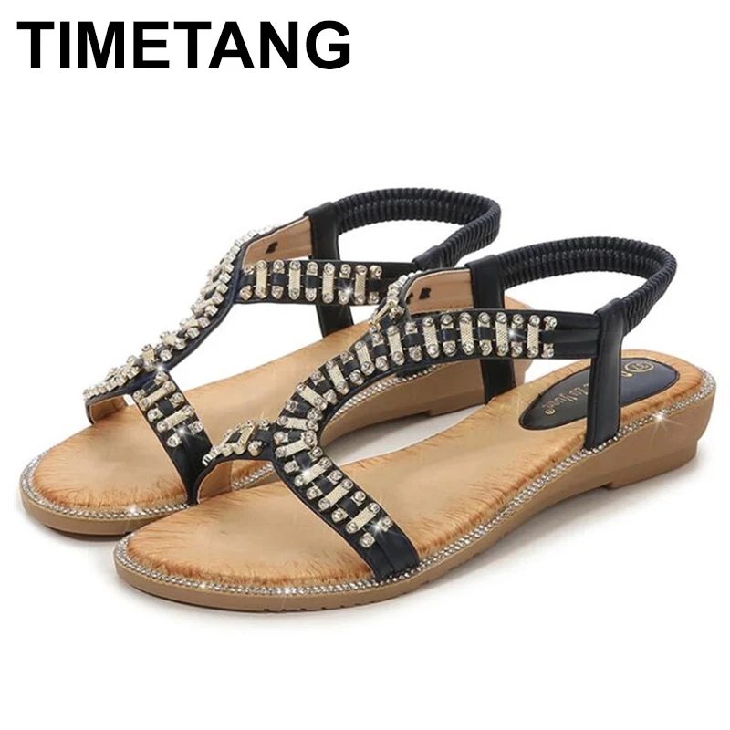 

TIMETANG Large Size Low Sandals Woman Leather Big Low-heeled Riband Hoof Heels PU TPR Slides Fabric Low Sandals Woman Leather