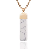 hot sale texture stone marble pendant necklace blue white natural stone cube geometric necklace for women wholesale