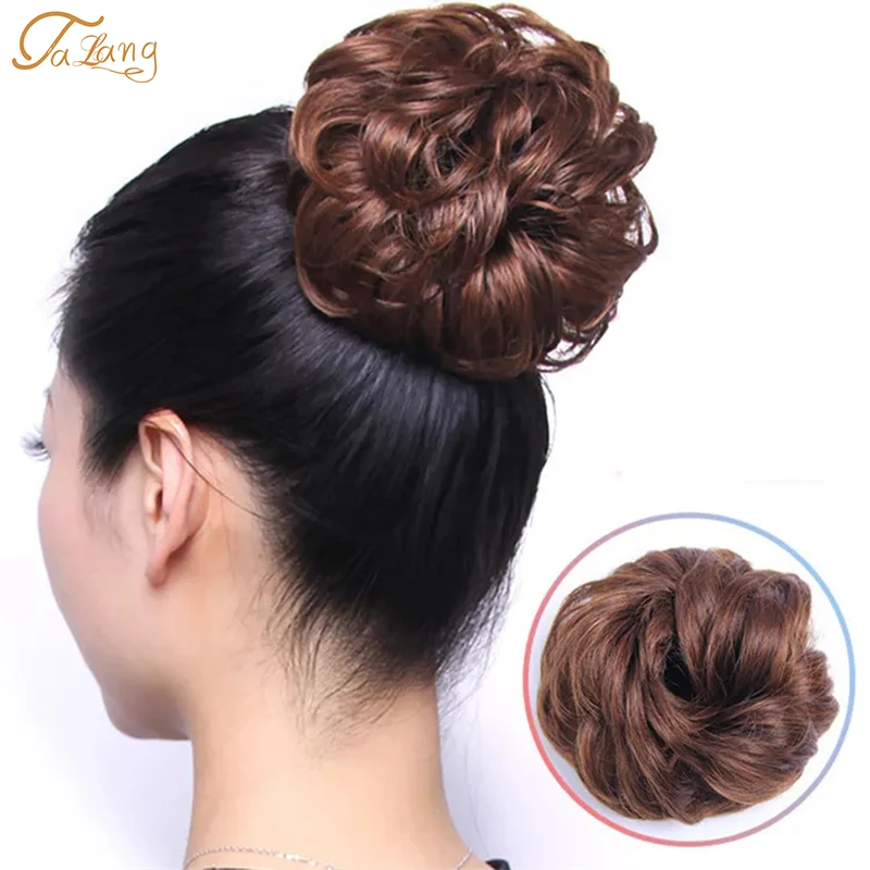 

TALANG Synthetic Elastic Hair Bun Scrunchie Curly Chignons Hair Rope High temperature Natural Fake Clip in Hair Ponytail Women