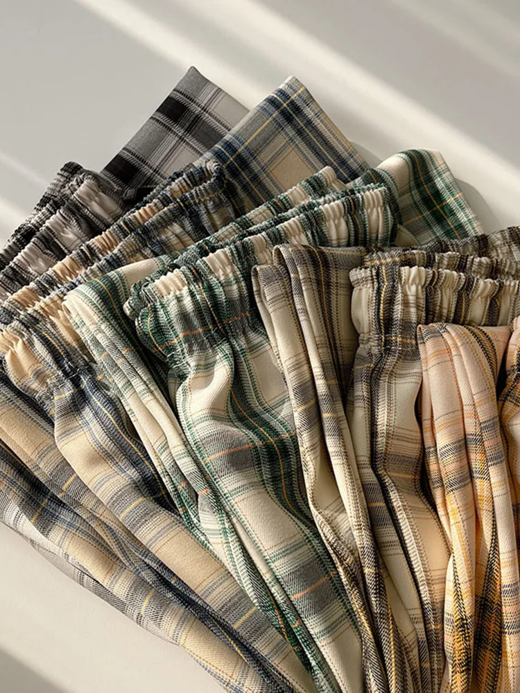 Женские брюки в клетку повседневные длинные с широкими штанинами весна-лето 2021 |