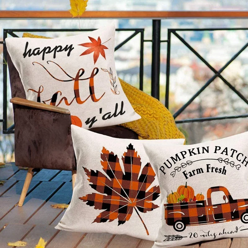8 шт. декоративные наволочки для подушек на ферму Осенний урожай тыкв черный и