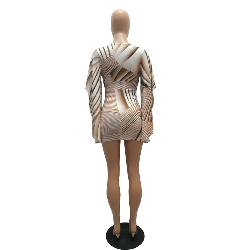 

Tie Dye Print Summer Slim Fit Mini Dress Women Short Batwing Sleeve High Waist Wrap Dress Casual Deep V Neck Package Hip Dress