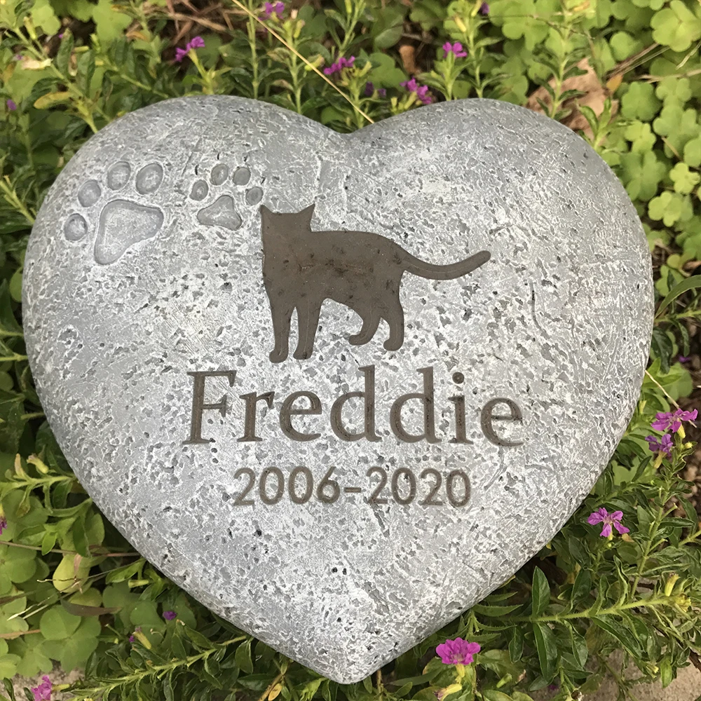 Piedra conmemorativa personalizada para perro y gato, marcador de tumba en forma de corazón para mascotas, piedra para jardín, 1-24 patrones