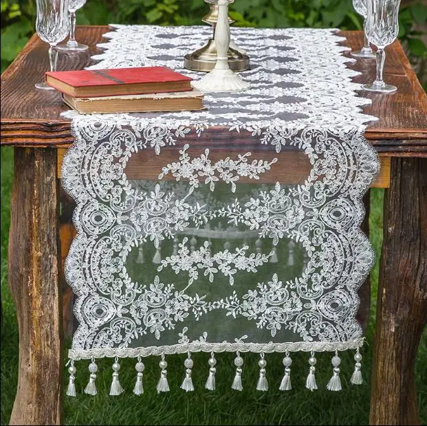 

New luxury Eurpe lace tassel table piano home dinner runner cover mat Cover embroidery rectangle Mat table cover Dec FG1261