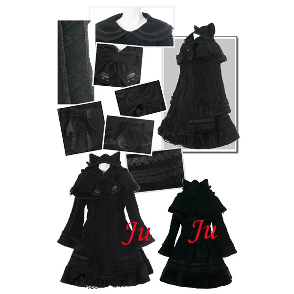

Cothic Lolita Punk Black Wool Coat With Cape Cosplay Costume Tailor-made[CK884]