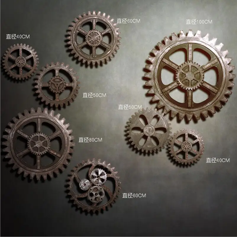 New 1pc Retro old industrial style imitation metal wood gear bar coffee shop wall decoration creative wooden props hanging | Дом и сад