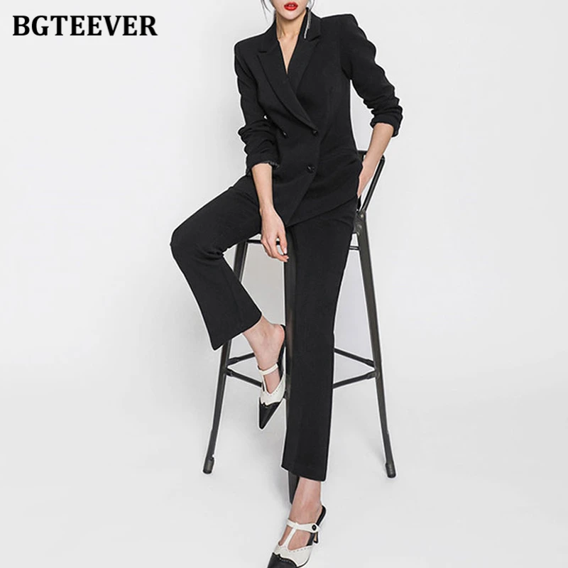 

BGTEEVER Elegant Blazer Suit Women Notched Slim Jacket & Ankle-length Pants Office Ladies Pant Suit 2020 Autumn Work Wear Suit