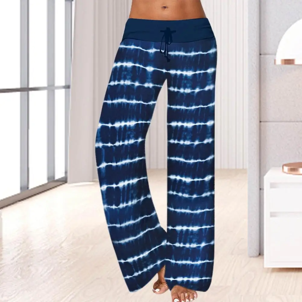 

Женские свободные штаны, брюки для отдыха, полосатые повседневные длинные штаны с эластичной талией и высокой талией на шнуровке, домашние ...