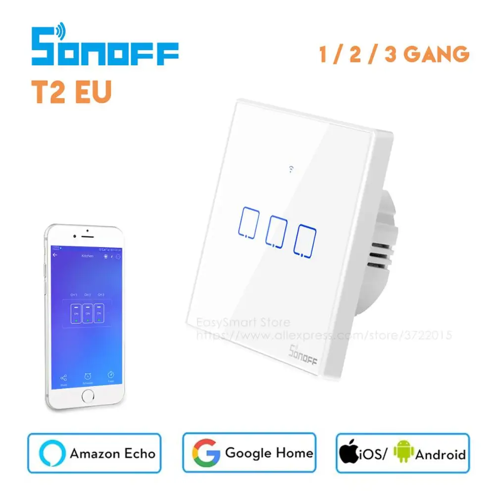 Сенсорный выключатель Sonoff T2 с поддержкой Wi Fi и управлением через