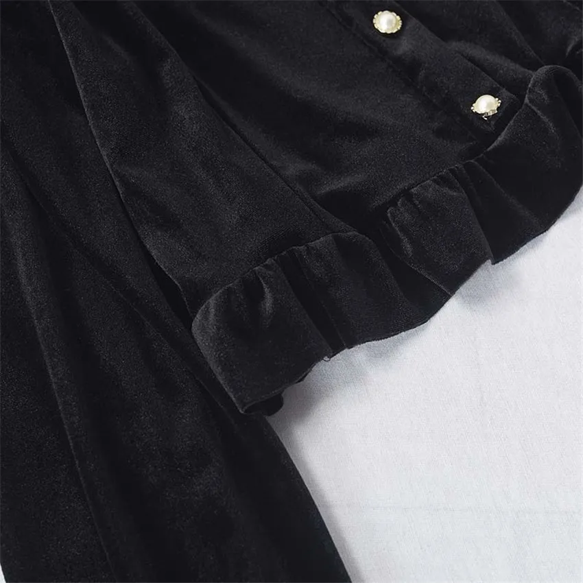 Женская винтажная бархатная футболка черная Элегантная укороченная Футболка во