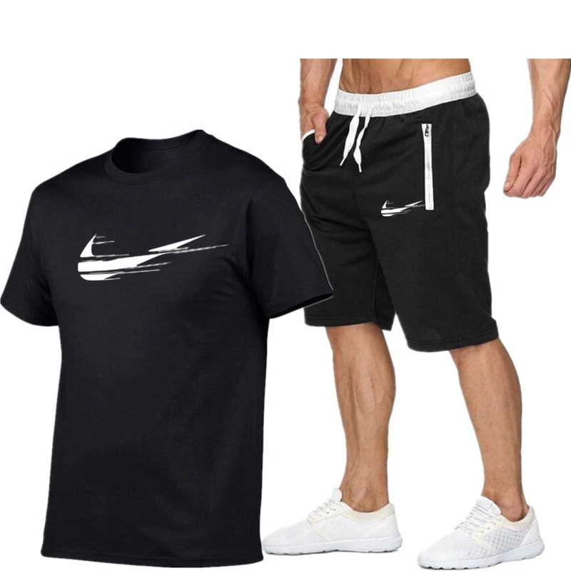 

2021 NEW Summer Men's Sportswear Brand Suit Fitness running clothes Casual Wear Men Suit T-shirt+gym Shorts Breathable Two-piece