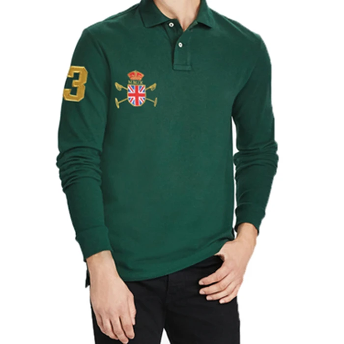 

High Quality Hombre Golden 3 Colorful Big Horse Men 100% Cotton Long Sleeve Casual Shirt Camisa Masculine HommePolo Shirt Top