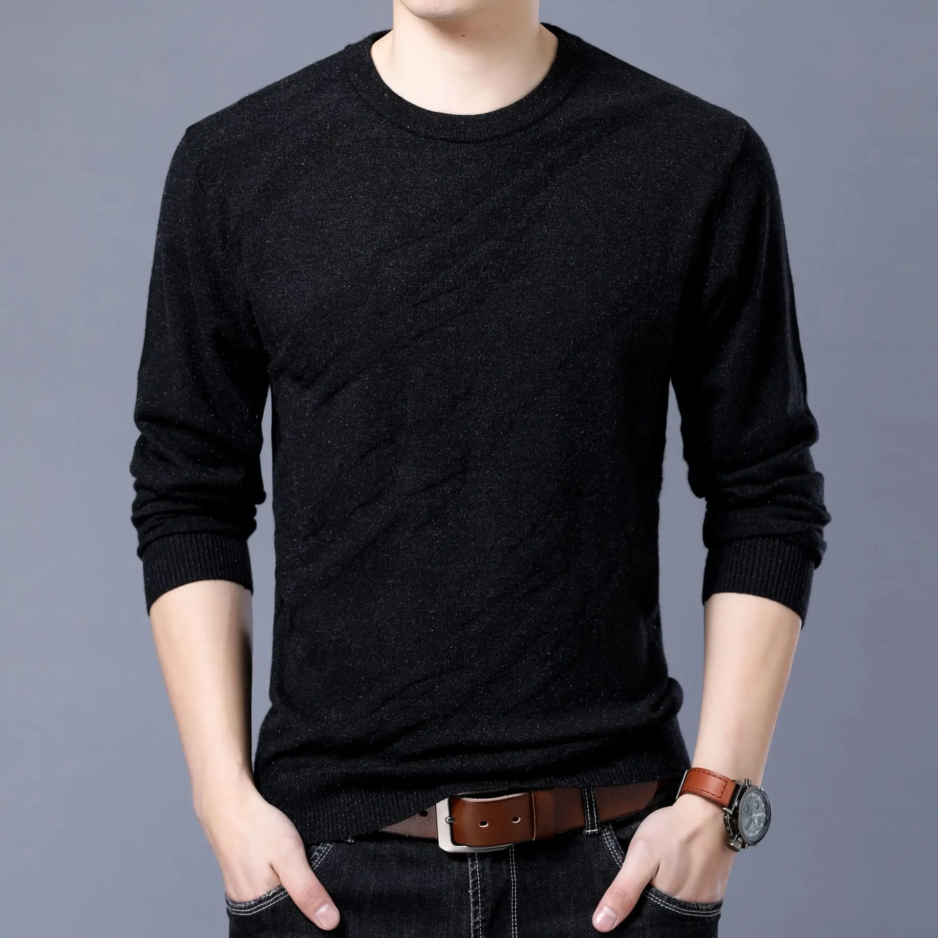 YUSHU 2019 New Autumn Winter Sweaters O-Neck Slim Fit Pullover Men Breathable Solid Color Clothing Jumpers Knitwear | Мужская одежда
