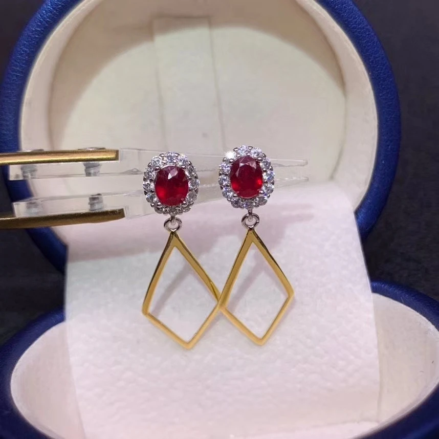 

CoLife Jewelry 925 Silver Ruby Drop Earrings for Party 4*5mm 100% Natural Blood Red Ruby Eardrop Fashion Silver Gemstone Earring