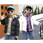 Пуховик двусторонний для мальчиков и подростков, теплая уличная куртка с капюшоном, верхняя одежда, на зиму 3-10 лет