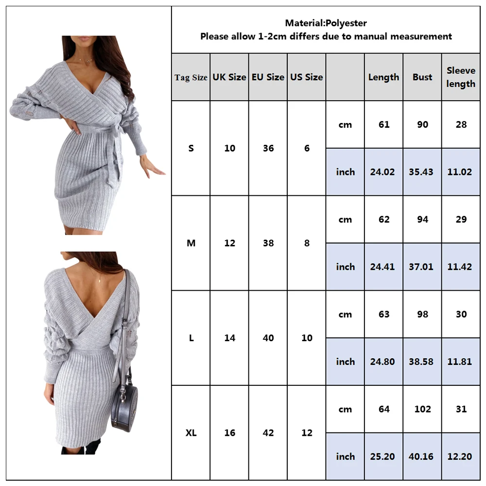 DUUTI Sexy V-neck Knitted Dress Spring Autumn Chic Batwing Sleeve High Waist Sweater Office Ladies Elegant Long D25 | Женская одежда