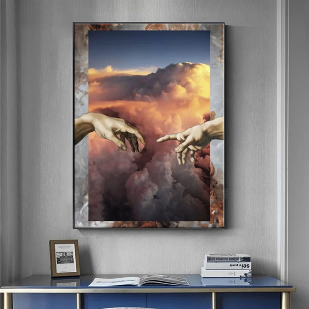 

The Creation Of Adam By Michelangelo Famou Art Canva Painting On The Wall Art Hand To Hand Art Picture Posters Cuadro No Frame