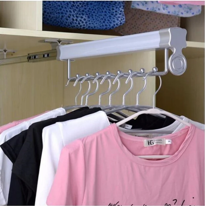 

260mm-460mm Aluminum Alloy Retractable Hanger Wardrobe Top Clothes Rail Cloakroom Storage Organize Furniture Hardware