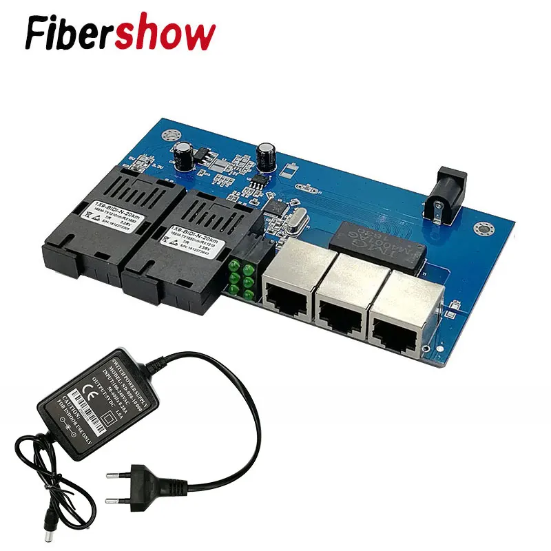 Fast Ethernet волоконно-оптический медиа конвертер одиночный режим 3 RJ45 2 SC волокно 10/100 м Порты и разъёмы PCBA
