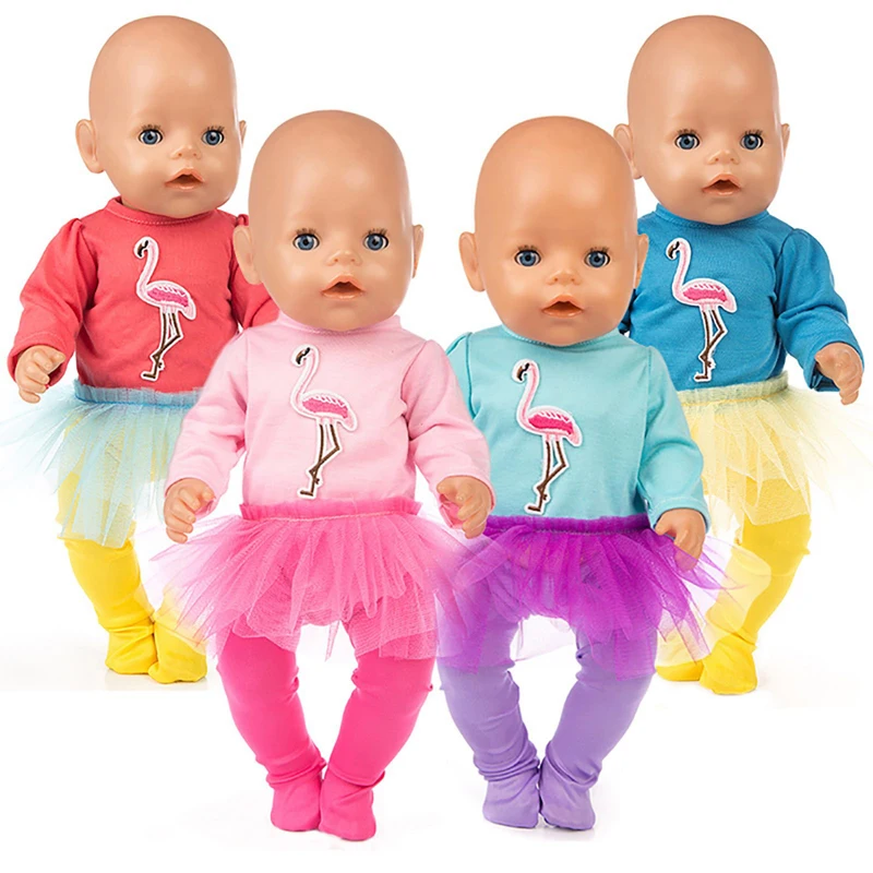 

Лидер продаж 2021, для новорожденных, подходит для кукол 18 дюймов 43 см, аксессуары для одежды, Марлевое Платье с фламинго, костюм для ребенка, п...