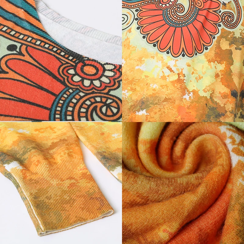 Женский вязаный свитер с цветочным принтом свободные женские пуловеры круглым