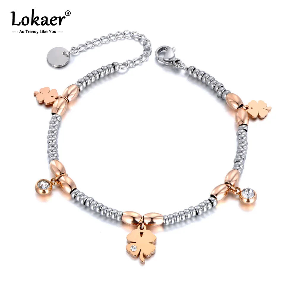 Lokaer трендовые браслеты из нержавеющей стали с фианитами и цветами для женщин