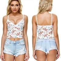 floral pattern camisole 3d print flower sleeveless backless sexy v neck lace suspender tank crop top women girl 2021 summer new