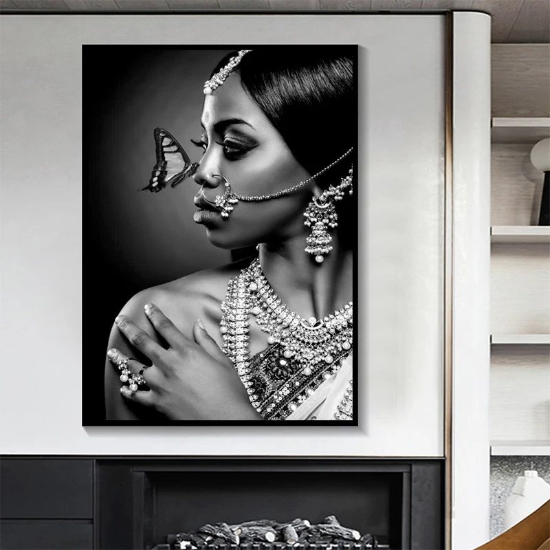 Черный белый цвет ювелирные изделия индийских женщин с живопись на холсте