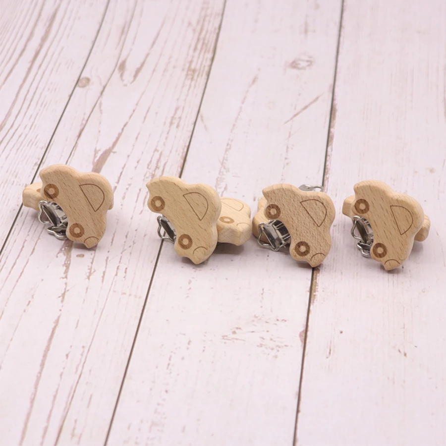 Soporte de madera de haya para chupete de beb&eacute;, cuentas de dentici&oacute;n de grado alimenticio personalizables, con forma de estrella y Animal, 10psc-3
