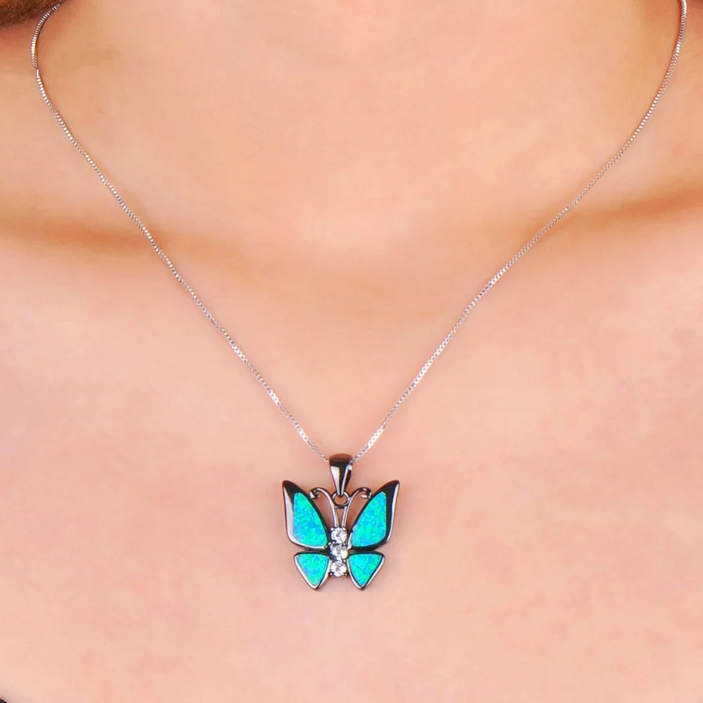 Кулоны с огненным опалом милой бабочкой белый/синий/зеленый кулоны для женщин в