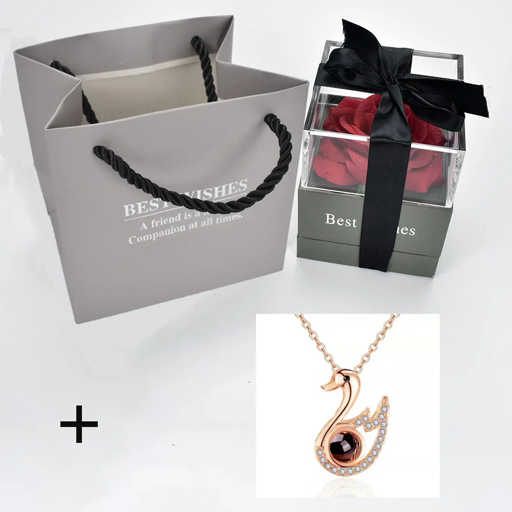 box with necklace 7 Unfade цветок Роза шкатулка с сюрпризом 100 языков я люблю тебя ожерелье необычный подарок для матери подруги - Цвет: box with necklace 7