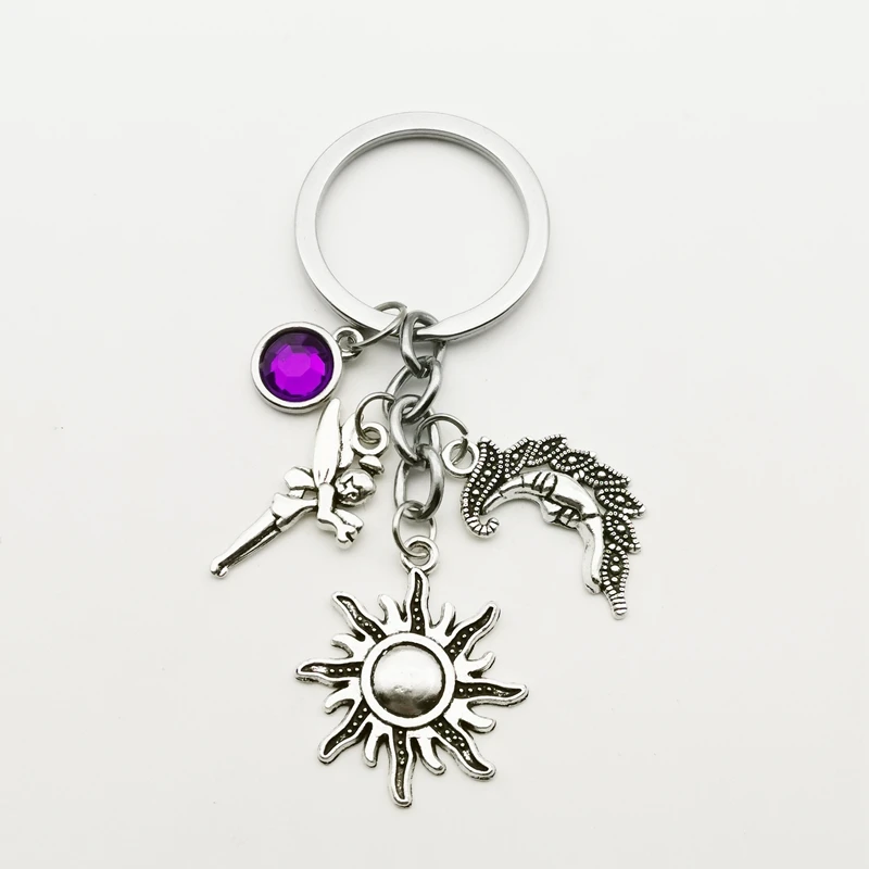 

New Fashion Nine-color Crystal Stone Mysterious Elf Keychain Moon Moon Sun Pendant Keyring Couple Gift Charm Woman Bag Handmade
