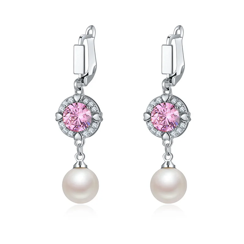 Женские сережки подвески с жемчугом круглые геометрической формы серебряным