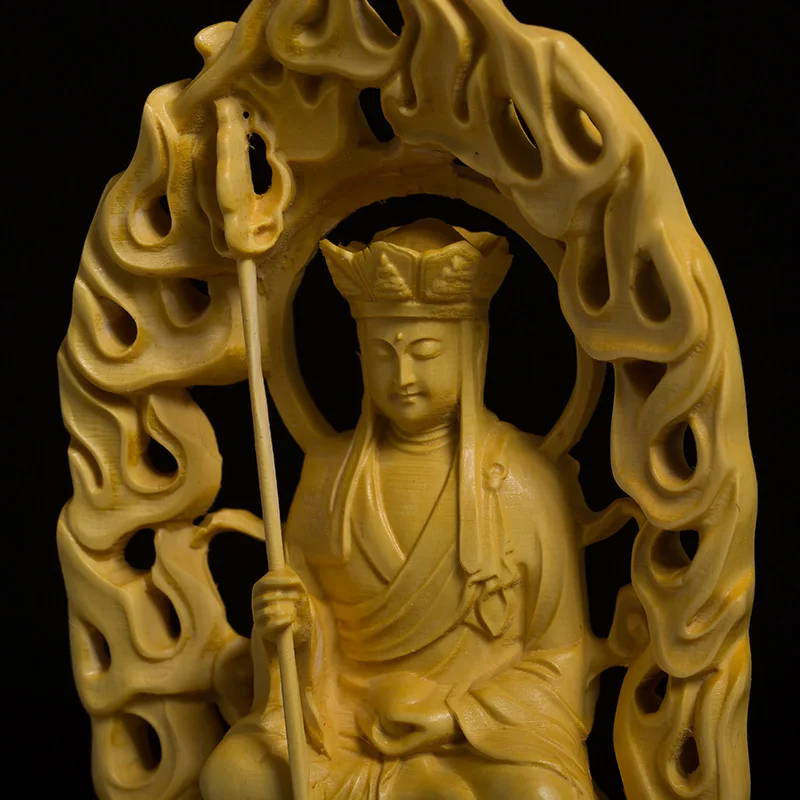 Boxwood 15cm Ksitigarbha Sculpture Wood Carving Buddha Statue Home Decor