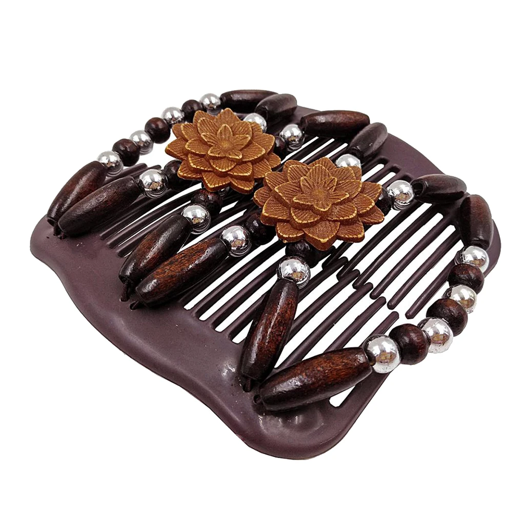 Двойной эластичный гребень для волос женщин с деревянными бусинами Vintaje женский