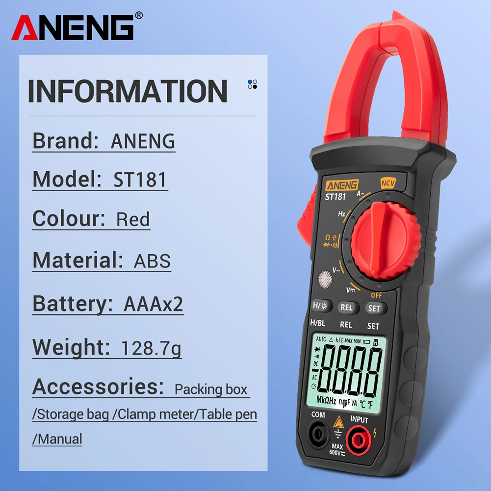 Цифровой мультиметр зажим ANENG ST181 постоянного/переменного тока 4000 отсчетов