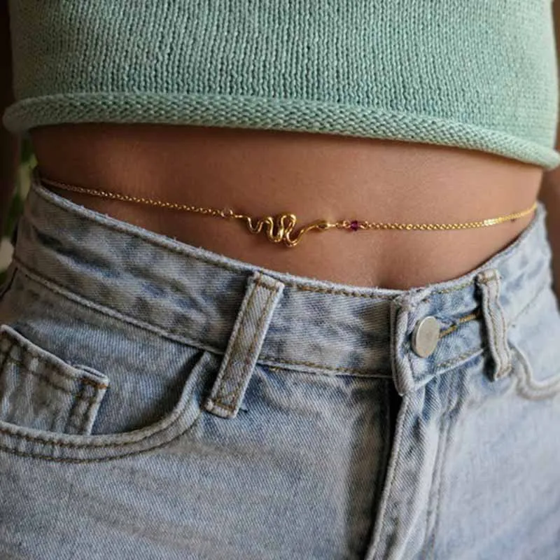 

Fashion Personality Trend Exaggerated Geometric Snakelike Waist Chain Beach Simple Retro Snakelike Elements Waist Accessories