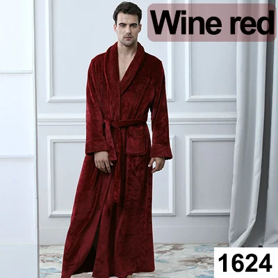 Men Wine Очень длинный, размера плюс, зимний, толстый, теплый, фланелевый, коралловый флис, вафельный, кимоно, халат для мужчин и женщин, роскошный халат, мужской банный Халат - Цвет: Men Wine