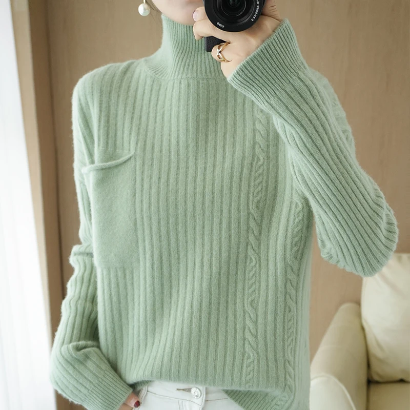 adohon 2020 woman winter 100% Cashmere sweaters autumn knitted Pullovers High Quality Warm Female thickening Turtleneck