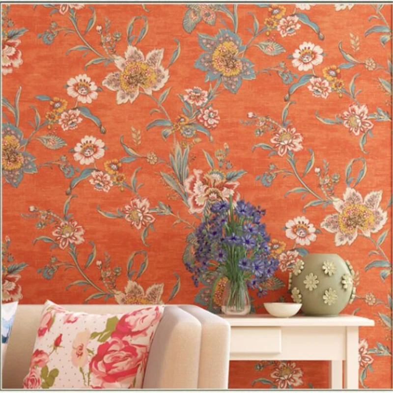 wellyu American rustic style wallpaper light luxury big flower living room retro nostalgic TV background wall paper | Обустройство