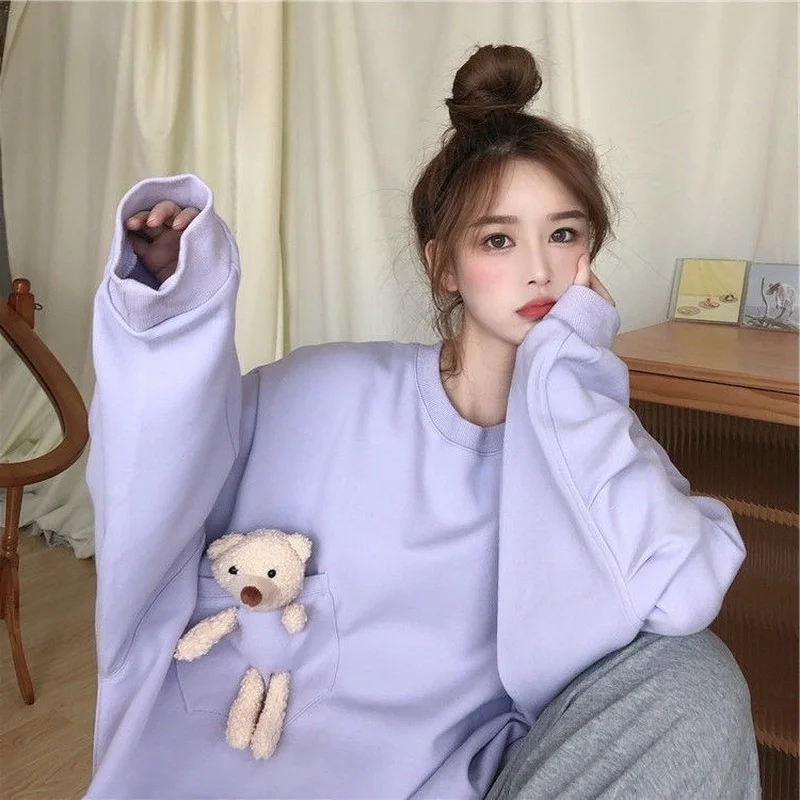 HOUZHOU Oversized Hoodie Kawaii Cute Streetwear Women Pullovers Korean Fashion Designer Soft Girl Aesthetic Female Sweetshirts