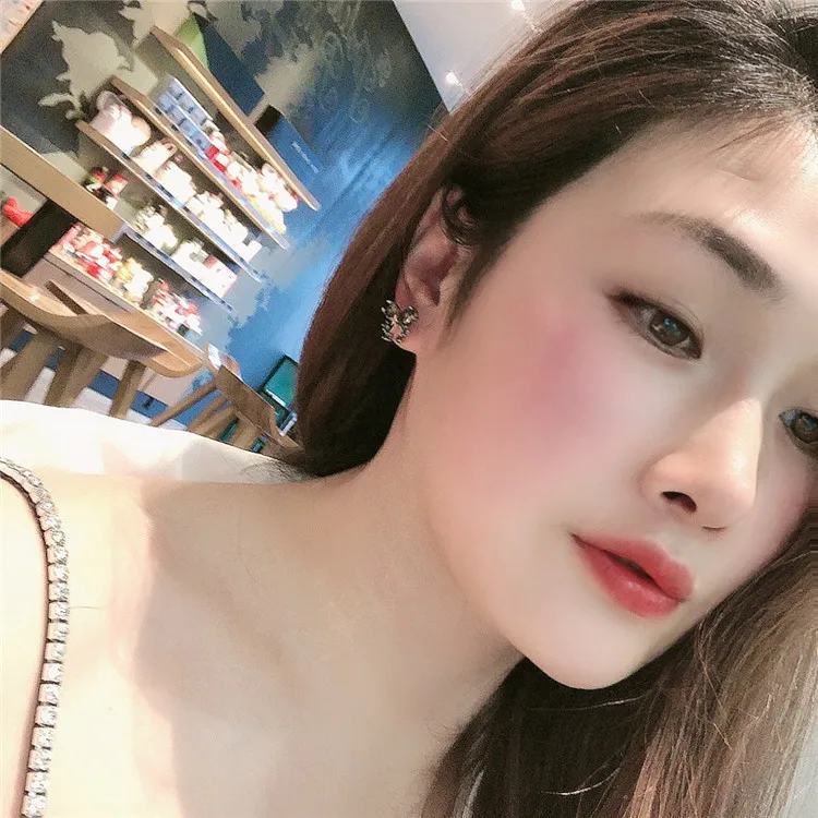 

S925 Silver Needle Korea Fashion Choking Black Temperament Zircon Cute Little Butterfly Simple Small Earrings for Women 2021 New