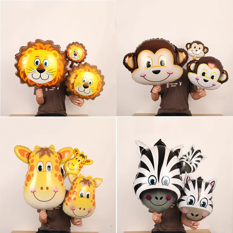 1pc Animal Head Foil Balloons Tiger Lion Zebra Cow Inflatable Air Balloon baby shower birthday party decoration Supplies Toys