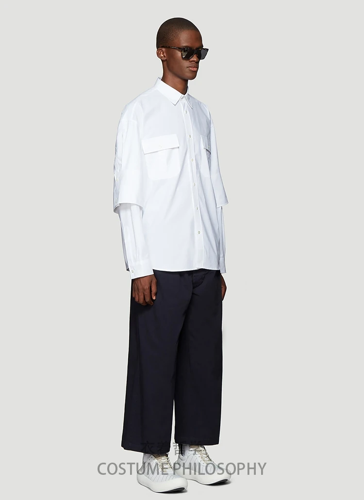 custom  Original design double sleeve loose simple dark department designer shirt m-6xl! Oversized men's shirts